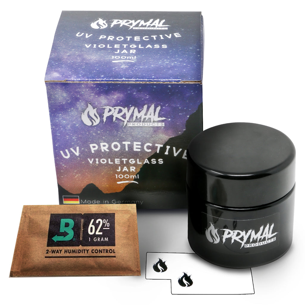 Prymal Products herbal UV protective air tight stash jars for weed.